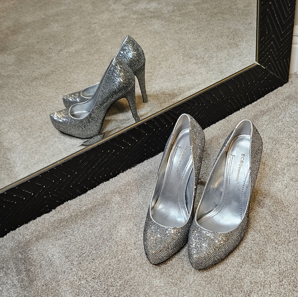 BCBG Silver Sparkle Heels